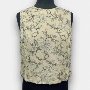 JONES‎ NEW YORK PETITE ladies sleeveless silk embellished blouse cream 14P